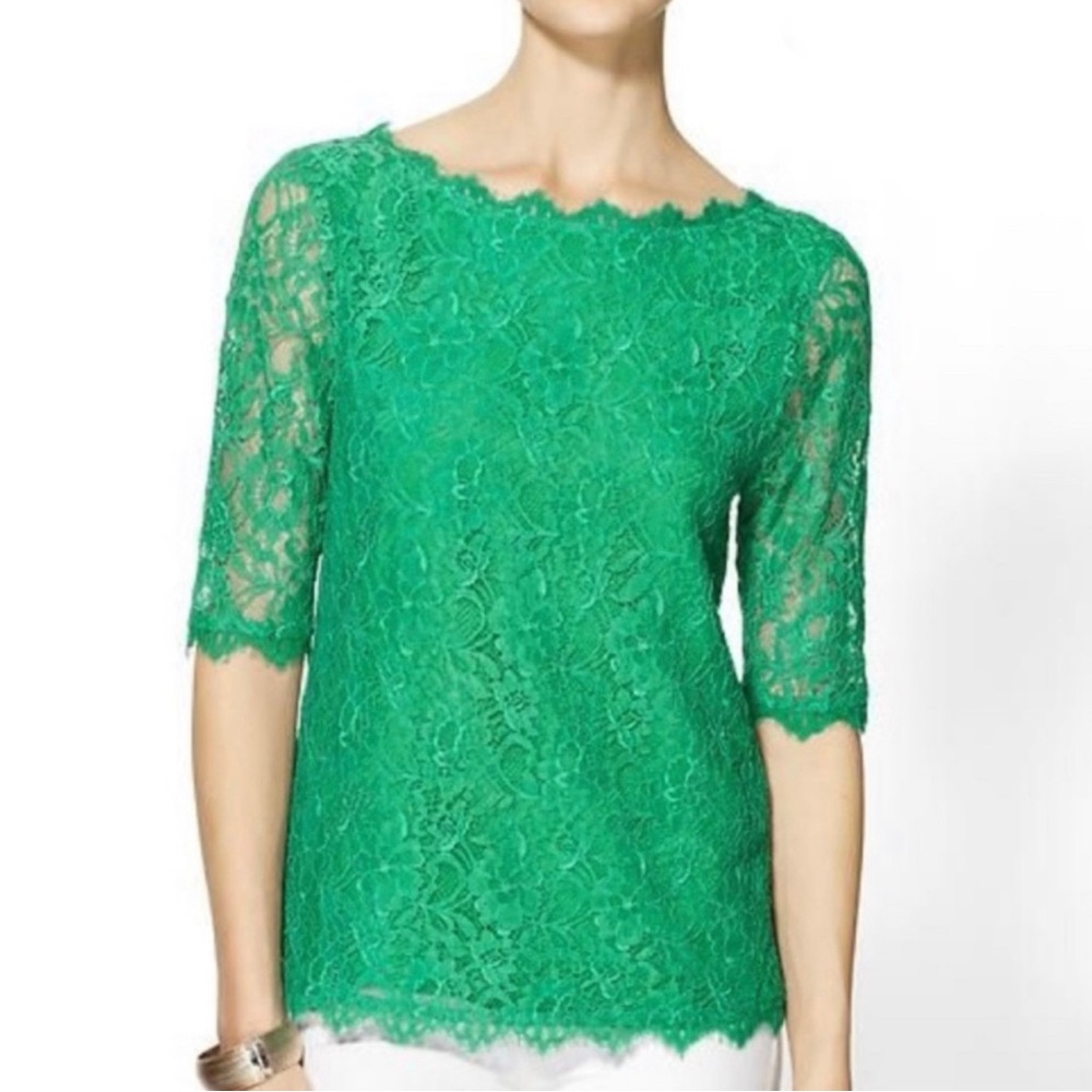 Pim + Larkin Green Lace Boatneck Top